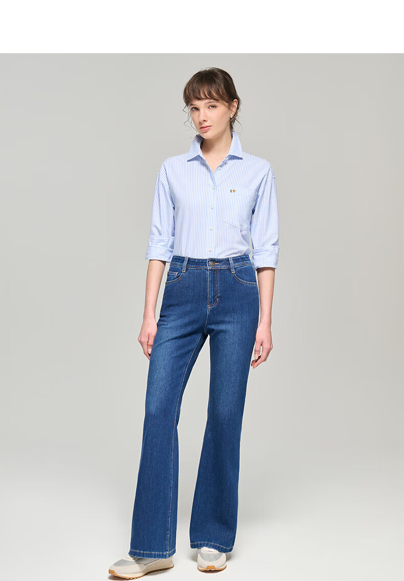 HAZZYS Women's Spring PHIZ Series Casual Flared Washed Denim Jeans ATDSP0DBX06 10